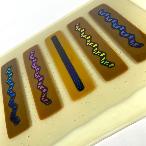 1970's Cream Fused Dichroic Art Glass Wall Art - Picture 5 of 7